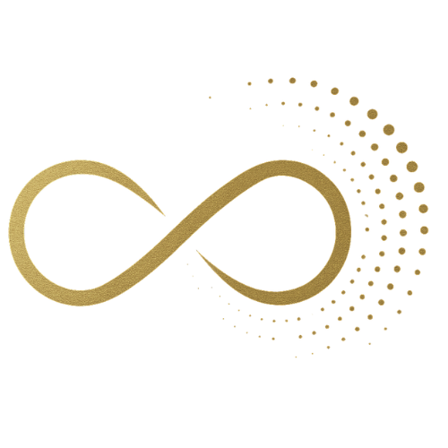 Goldene Unendlichkeits-Schleife mit stilisiertem Punktkreis auf schwarzem Hintergrund - das grafische Markensymbol von ANS Nutrivity Secrets. Die Darstellung steht für Vitalität, Balance und zeitlose Energie. Das Bild dient ausschließlich illustrativen Zwecken und enthält keine Aussage über Produkteigenschaften oder Wirkversprechen.